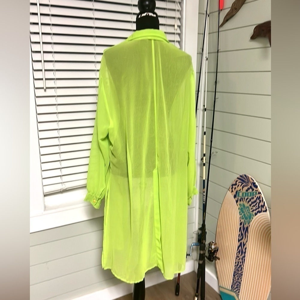 RAG, Exceptional Clothier, Neon Lime-Green Button-Front Tunic Top Execell. Cond. - Picture 5 of 8